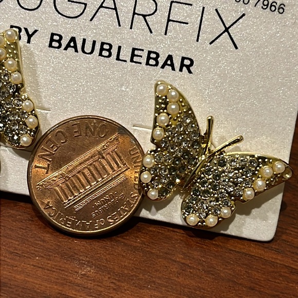 NWT Sugarfix by BaubleBar Butterfly Earrings with mini rhinestones and pearls - Picture 4 of 5